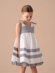 Angel & Rocket White Avery Pannelled 100% Cotton Tie Shoulder Dress - Image 1 of 5