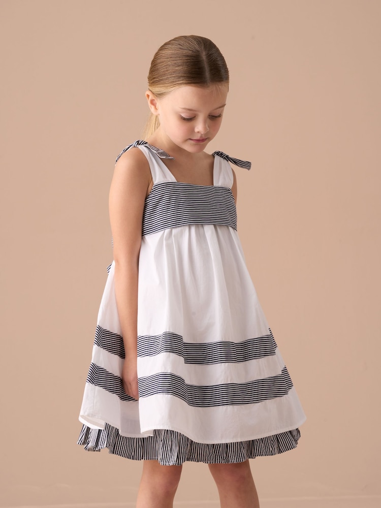 Angel & Rocket White Avery Pannelled 100% Cotton Tie Shoulder Dress - Image 1 of 5
