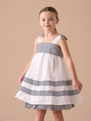 Angel & Rocket White Avery Pannelled 100% Cotton Tie Shoulder Dress - Image 2 of 5