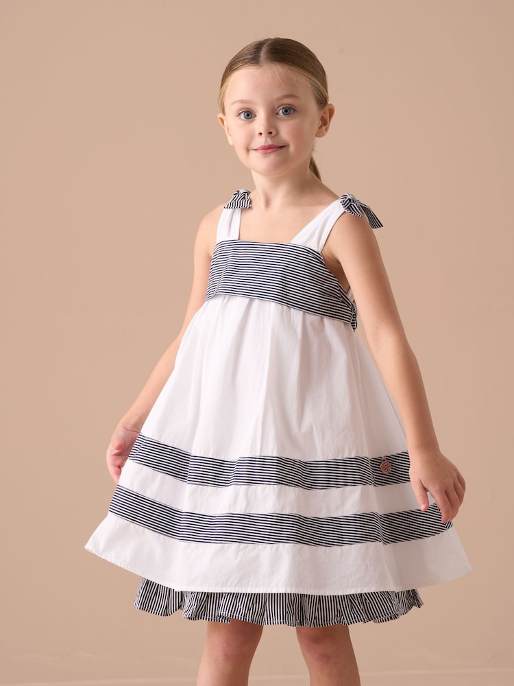 Angel & Rocket White Avery Pannelled 100% Cotton Tie Shoulder Dress - Image 2 of 5