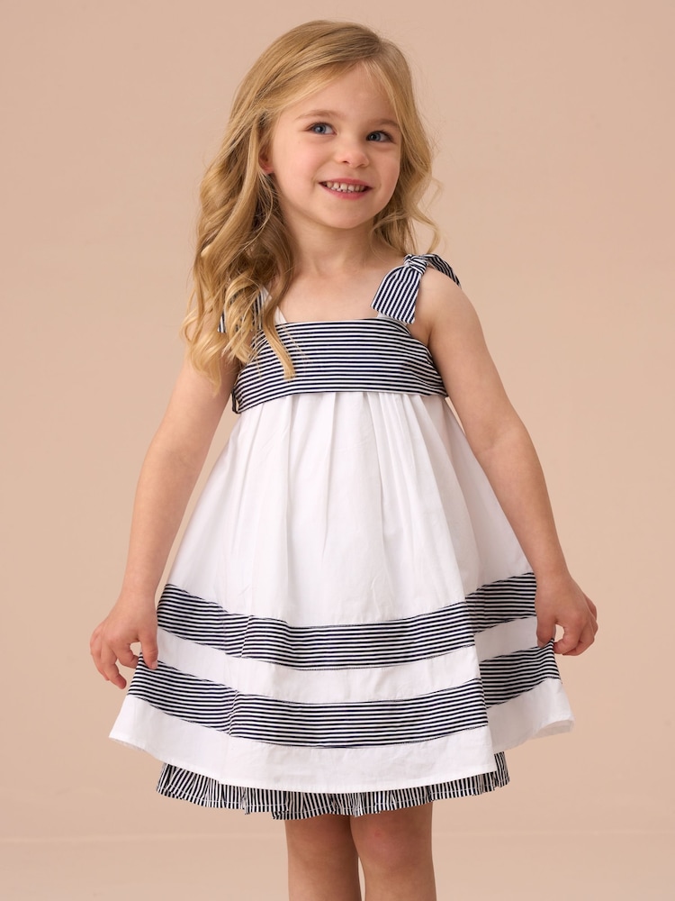 Angel & Rocket White Avery Stripe Panel Dress With Bloomer Set - Image 1 of 7 Angel & Rocket White Avery Stripe Panel Dress With Bloomer Set - Image 1 of 7