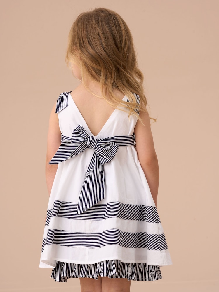 Angel & Rocket White Avery Stripe Panel Dress With Bloomer Set - Image 2 of 7 Angel & Rocket White Avery Stripe Panel Dress With Bloomer Set - Image 2 of 7