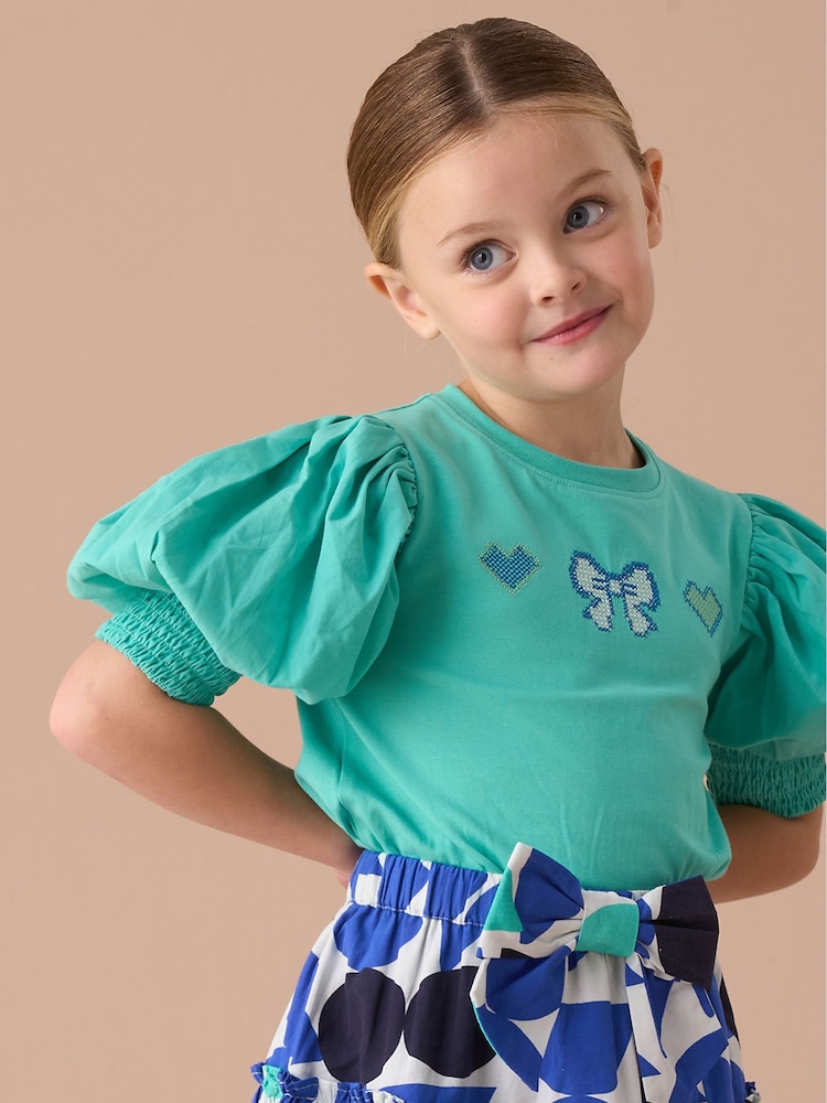 أخضر - Angel & Rocket Agatha Heart Print Rib T-Shirt - صورة 1 من 7