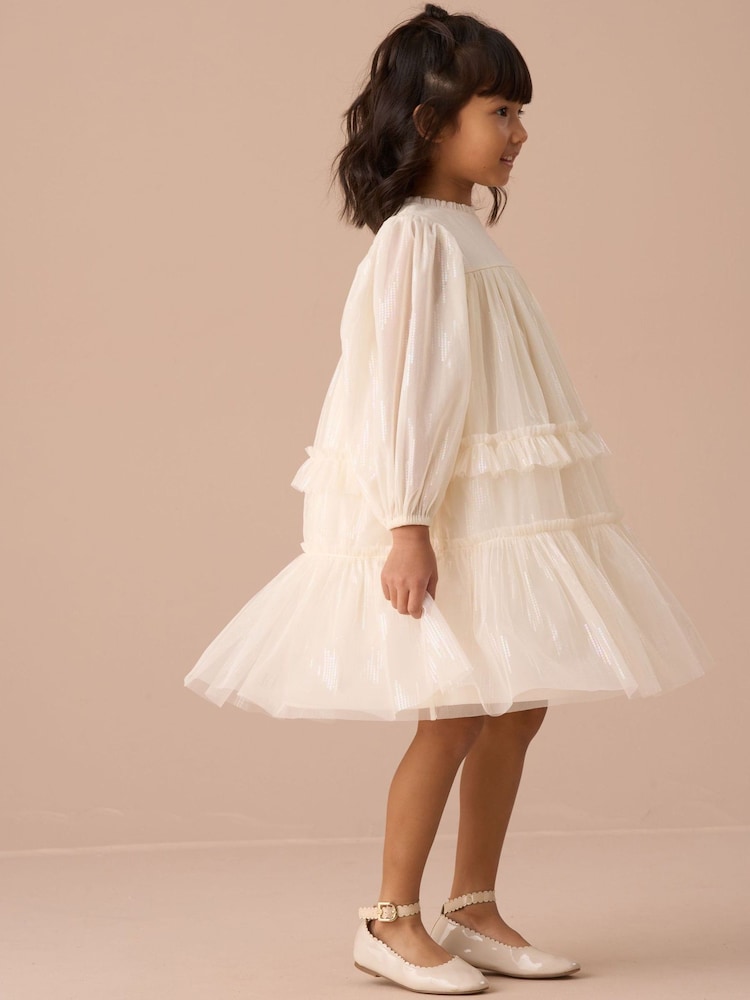 blue dress for baby girl Joyfolie Girls Macy Maxi Boho Dress in Cream | Bohemian Flower Girl main image 0
