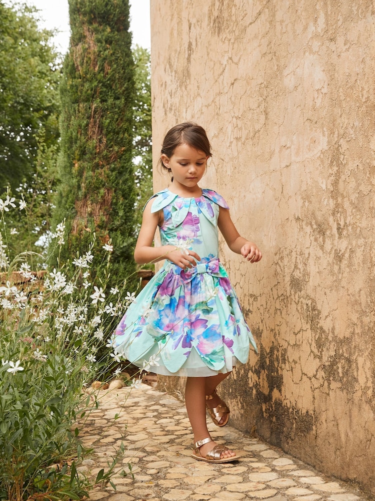 Angel & Rocket Green Darcy Mint Petal Print 100% Cotton Skirt - Image 4 of 11