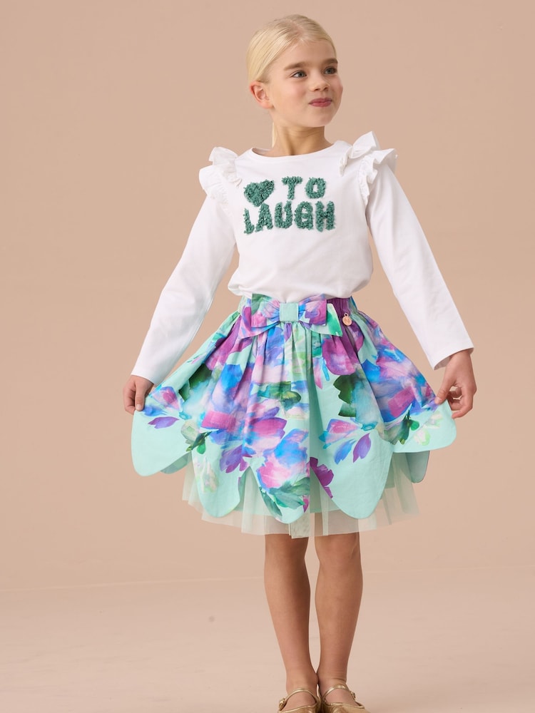 Angel & Rocket Green Darcy Mint Petal Print 100% Cotton Skirt - Image 7 of 11