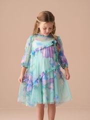 Angel & Rocket Blue Beatrice Mesh Asymmetric Frill Dress - Image 10 of 14