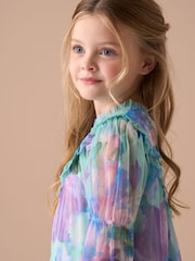 Angel & Rocket Blue Beatrice Mesh Asymmetric Frill Dress - Image 11 of 14