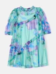 Angel & Rocket Blue Beatrice Mesh Asymmetric Frill Dress - Image 12 of 14