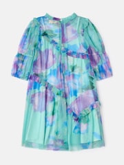 Angel & Rocket Blue Beatrice Mesh Asymmetric Frill Dress - Image 13 of 14