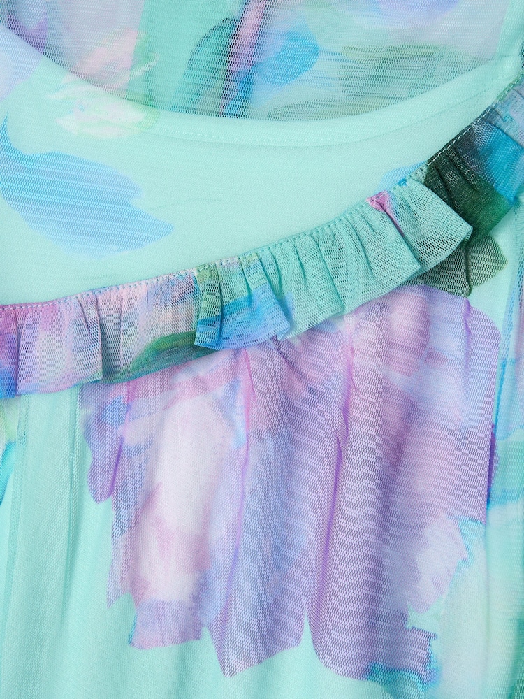 Angel & Rocket Blue Beatrice Mesh Asymmetric Frill Dress - Image 14 of 14