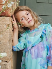 Angel & Rocket Blue Beatrice Mesh Asymmetric Frill Dress - Image 3 of 14