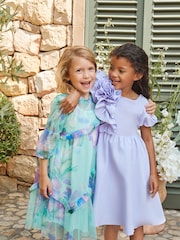 Angel & Rocket Blue Beatrice Mesh Asymmetric Frill Dress - Image 5 of 14