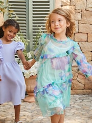 Angel & Rocket Blue Beatrice Mesh Asymmetric Frill Dress - Image 6 of 14