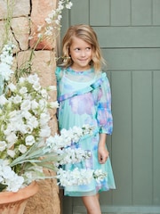 Angel & Rocket Blue Beatrice Mesh Asymmetric Frill Dress - Image 7 of 14