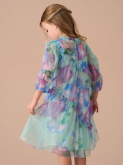 Angel & Rocket Blue Beatrice Mesh Asymmetric Frill Dress - Image 8 of 14