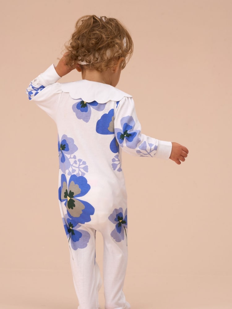 Angel & Rocket Blue Patsy Pansy Print Collar Babygrow & Headband Set - Image 2 of 4