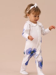 Angel & Rocket Blue Patsy Pansy Print Collar Babygrow & Headband Set - Image 3 of 4
