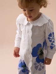 Angel & Rocket Blue Patsy Pansy Print Collar Babygrow & Headband Set - Image 4 of 4
