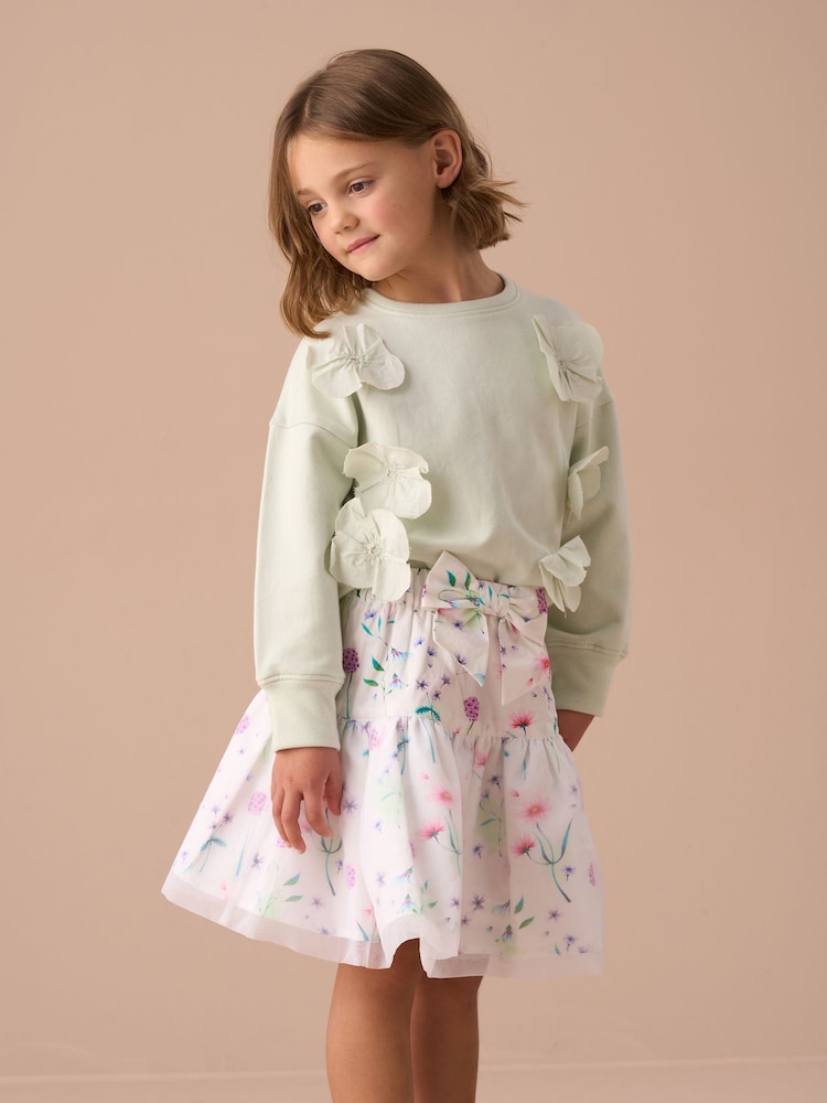 Angel & Rocket Green Bloom Mint Cotton Flower Print Applique Jumper - Image 3 of 6