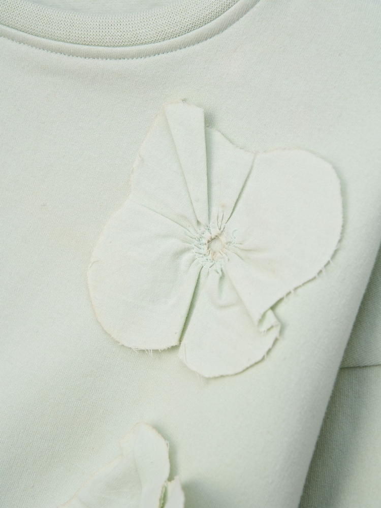 Angel & Rocket Green Bloom Mint Cotton Flower Print Applique Jumper - Image 6 of 6