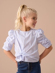 Angel & Rocket Blue Lara Stripe Tie Front Print Blouses - Image 1 of 4