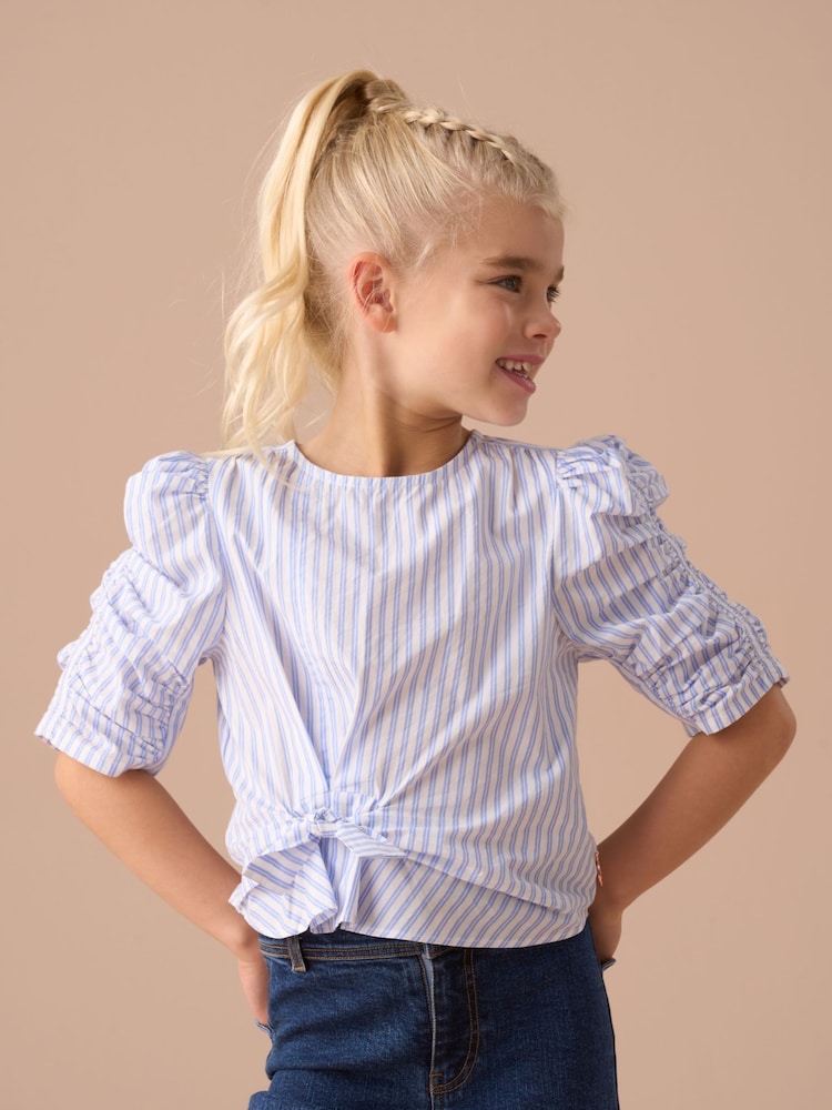 Angel & Rocket Blue Lara Stripe Tie Front Print Blouses - Image 1 of 4