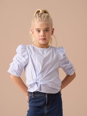 Angel & Rocket Blue Lara Stripe Tie Front Print Blouses - Image 2 of 4