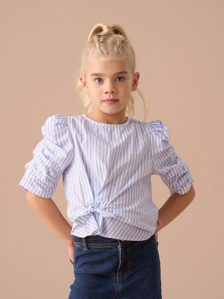 Angel & Rocket Blue Lara Stripe Tie Front Print Blouses - Image 2 of 4