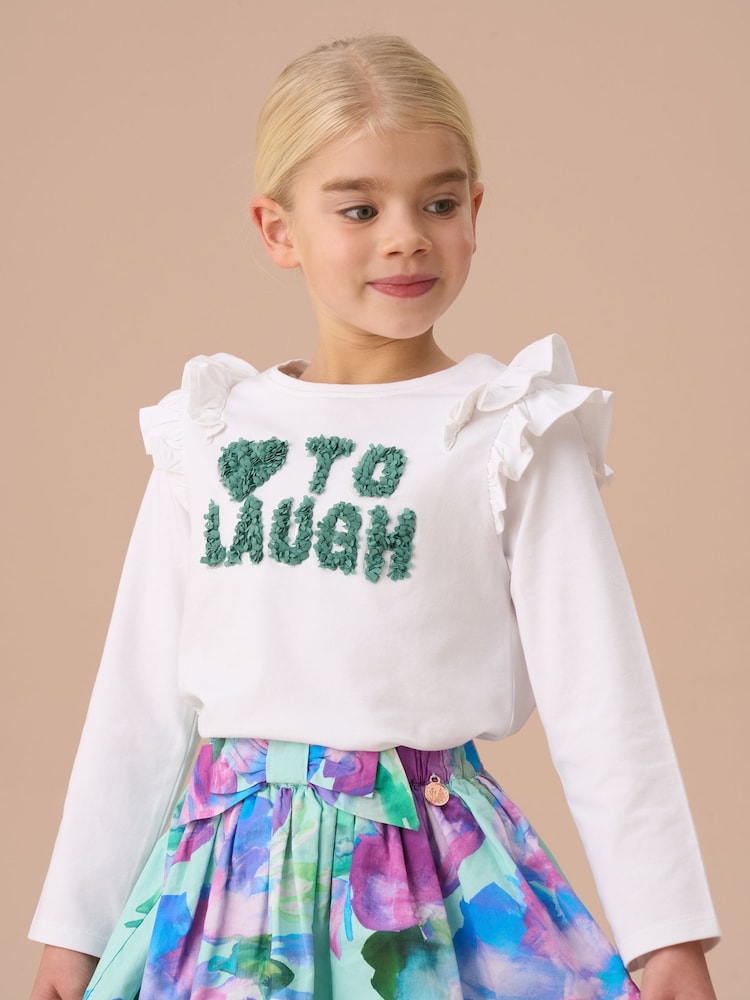 Angel & Rocket White Bria Long Sleeve Frill Shoulder Top - Image 1 of 7 Angel & Rocket White Bria Long Sleeve Frill Shoulder Top - Image 1 of 7