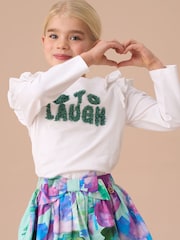 Angel & Rocket White Bria Long Sleeve Frill Shoulder Top - Image 2 of 7