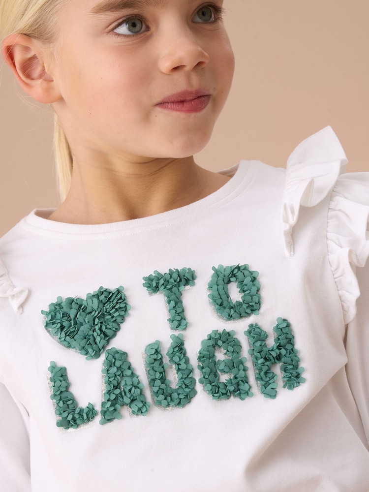 Angel & Rocket White Bria Long Sleeve Frill Shoulder Top - Image 4 of 7