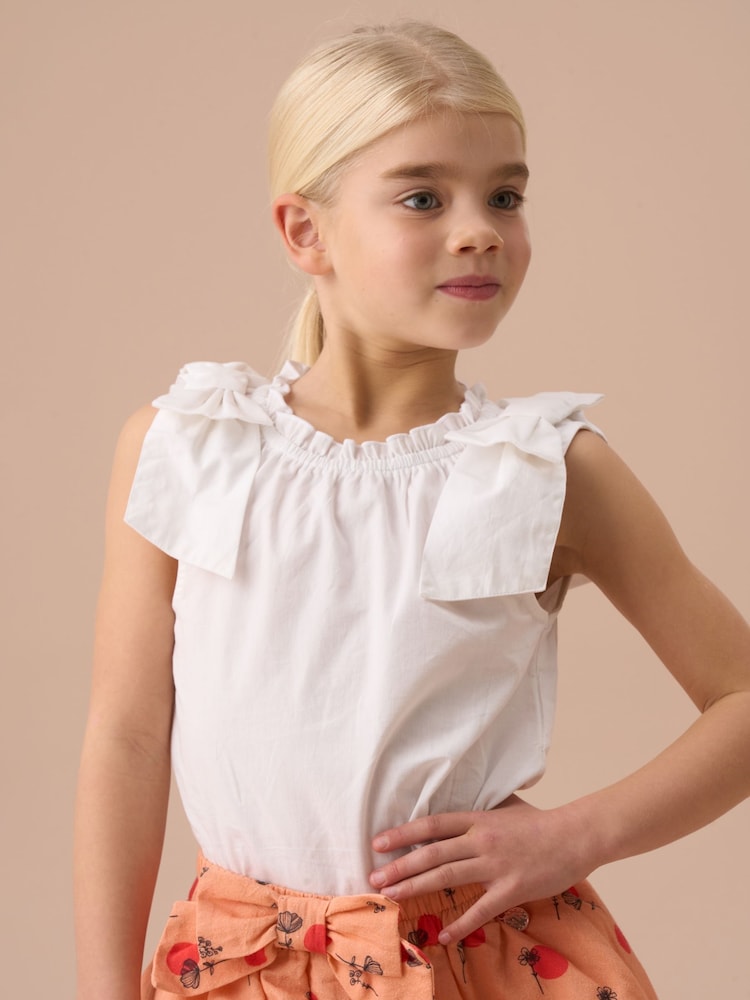 Angel & Rocket White Laurel Bow Shoulder Woven Blouse - Image 1 of 8