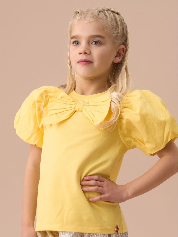 Angel & Rocket Yellow Aofie Bow T-Shirt - Image 1 of 7