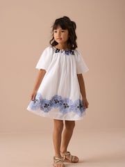 Angel & Rocket White Coletta Embroidered Swing 100% Cotton Dress - Image 1 of 6