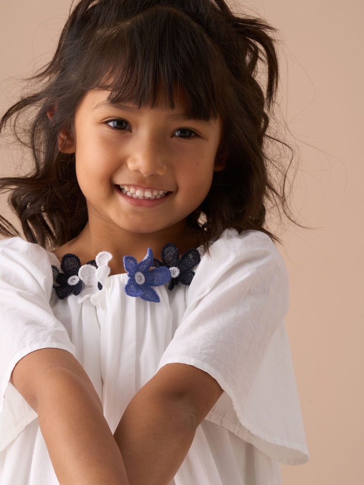 Angel & Rocket White Coletta Embroidered Swing 100% Cotton Dress - Image 2 of 6