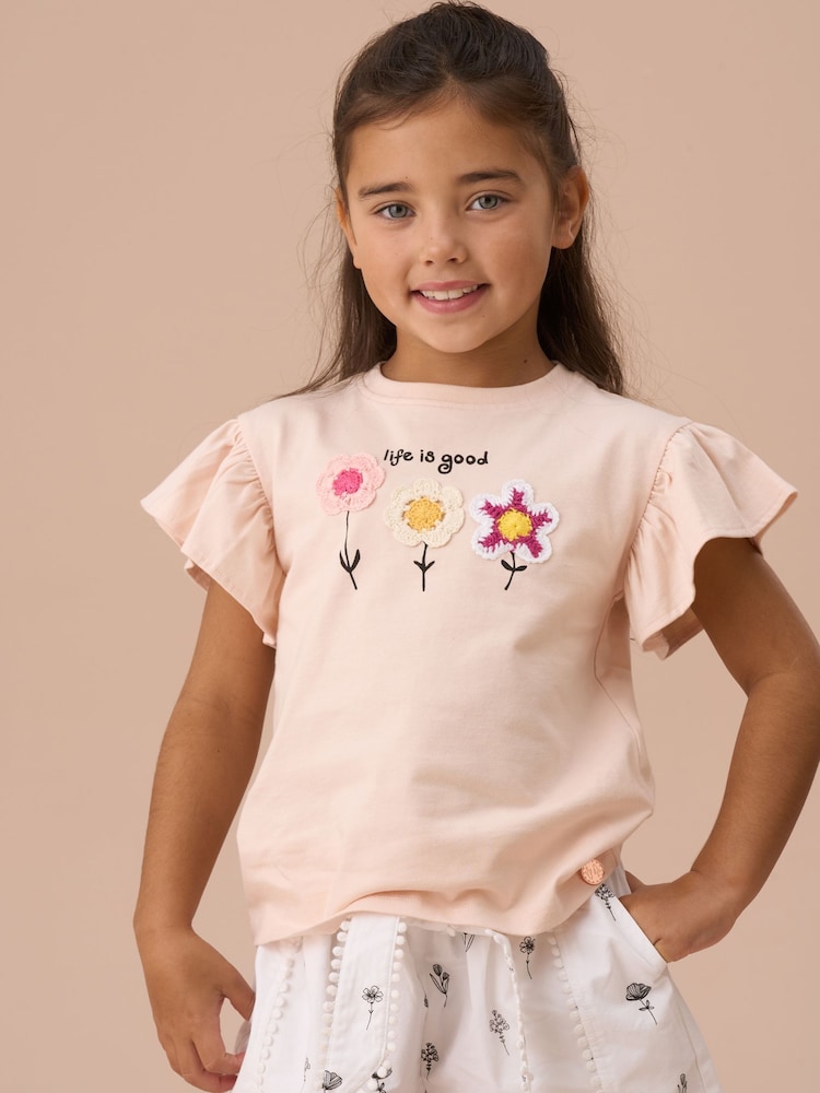 Angel & Rocket Orange Daisy Pleat Sleeve Top - Image 2 of 6