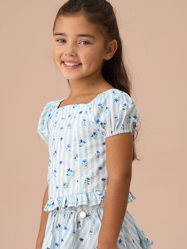 Angel & Rocket Blue Pia Print Shirred Blouses - Image 1 of 5
