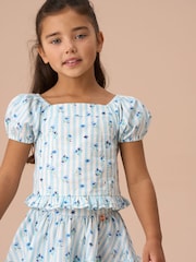 Angel & Rocket Blue Pia Print Shirred Blouses - Image 2 of 5
