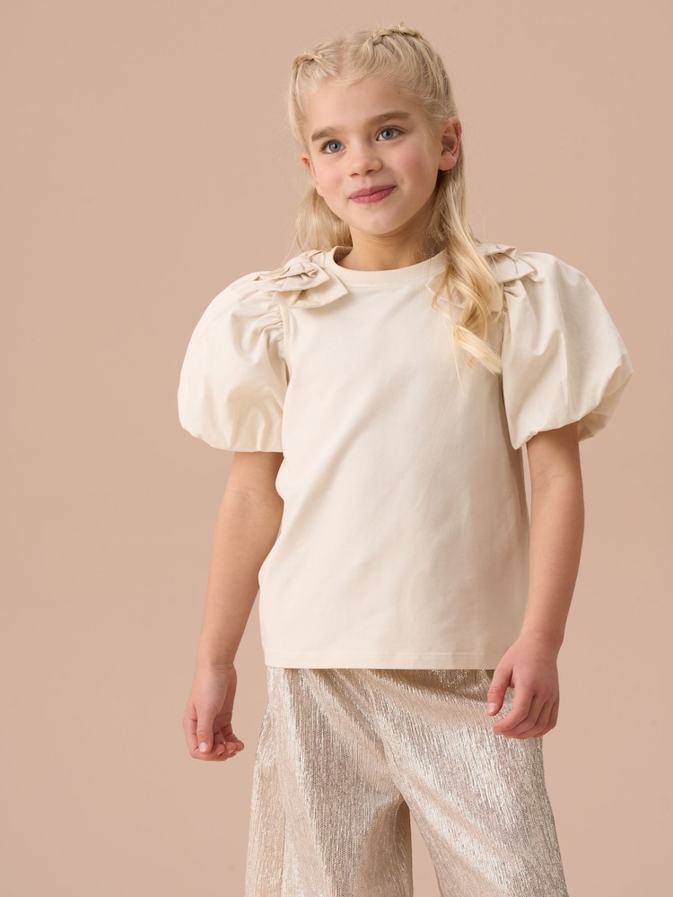 Angel & Rocket White Flossie Bow Shoulder Puff Sleeve Top - Image 1 of 7