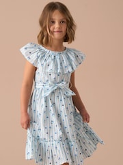 Angel & Rocket Blue Flori Pleated Collar 100% Cotton Dress - Image 1 of 7