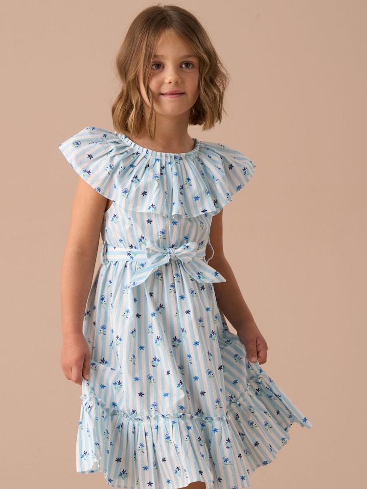 Angel & Rocket Blue Flori Pleated Collar 100% Cotton Dress - Image 1 of 7 Angel & Rocket Blue Flori Pleated Collar 100% Cotton Dress - Image 1 of 7