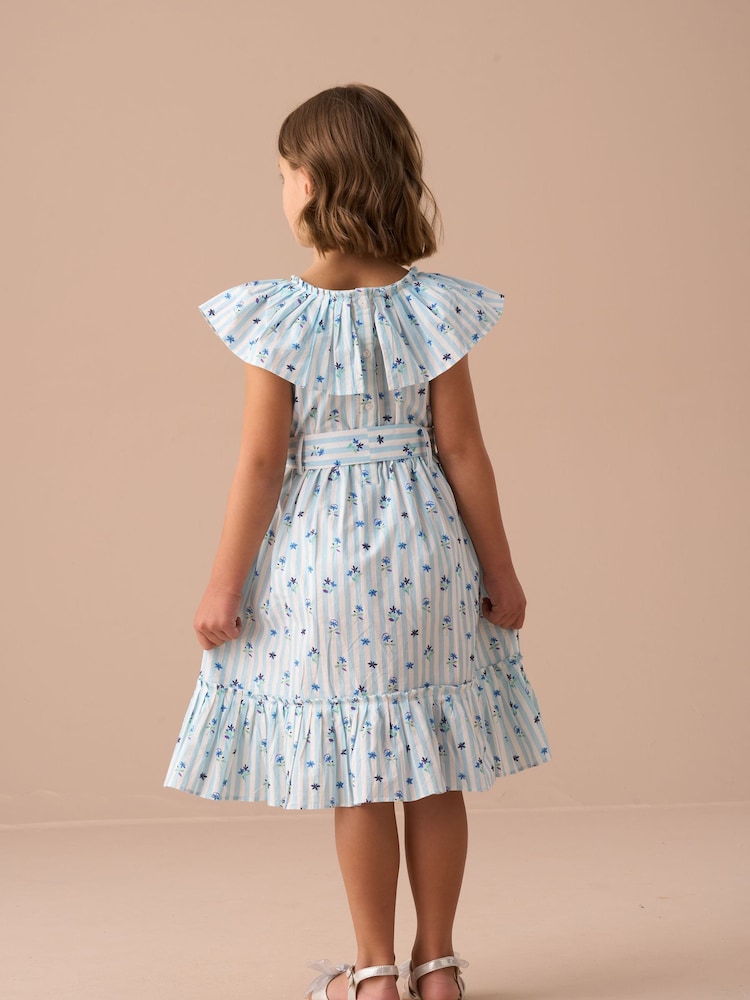 Angel & Rocket Blue Flori Pleated Collar 100% Cotton Dress - Image 2 of 7 Angel & Rocket Blue Flori Pleated Collar 100% Cotton Dress - Image 2 of 7