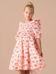 Angel & Rocket Pink Lola Ruffle Shoulder Print 100% Cotton Dress - Image 1 of 7