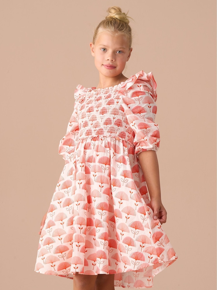Angel & Rocket Pink Lola Ruffle Shoulder Print 100% Cotton Dress - Image 1 of 7