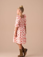 Angel & Rocket Pink Lola Ruffle Shoulder Print 100% Cotton Dress - Image 2 of 7