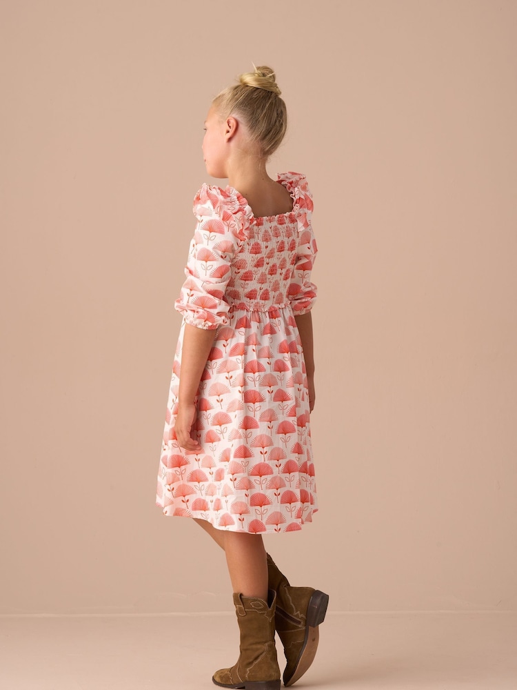 Angel & Rocket Pink Lola Ruffle Shoulder Print 100% Cotton Dress - Image 2 of 7