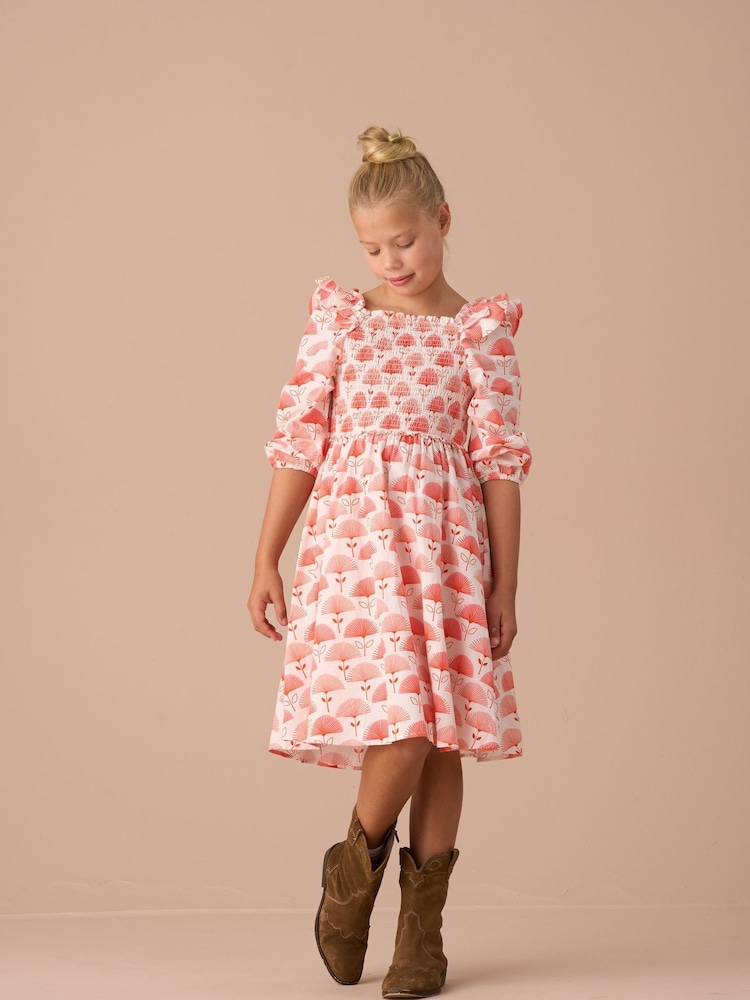 Angel & Rocket Pink Lola Ruffle Shoulder Print 100% Cotton Dress - Image 3 of 7