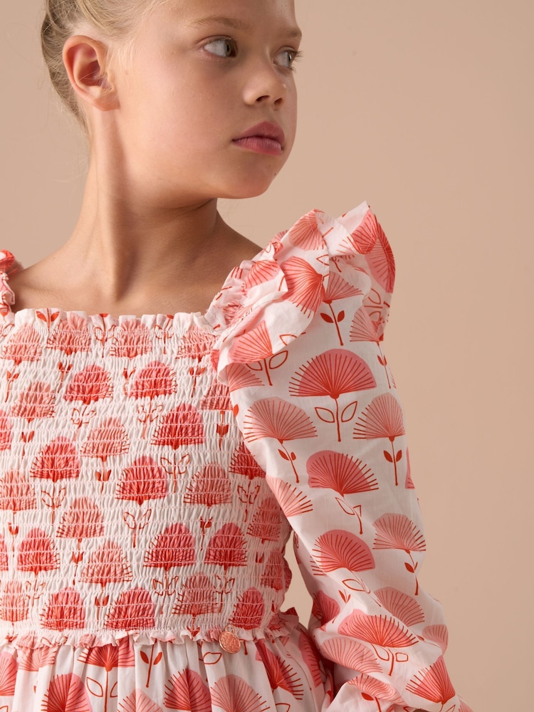 Angel & Rocket Pink Lola Ruffle Shoulder Print 100% Cotton Dress - Image 4 of 7