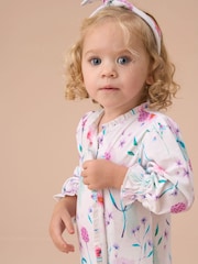 Angel & Rocket White Fleur Water Colour Print Frill Babygrow and Headband Set - Image 3 of 3